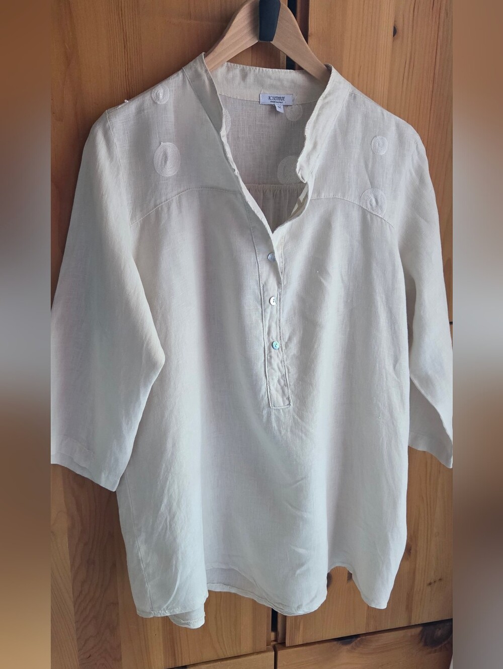 Rosemarie Womens Ivory Linen Tunic Top Size 1X